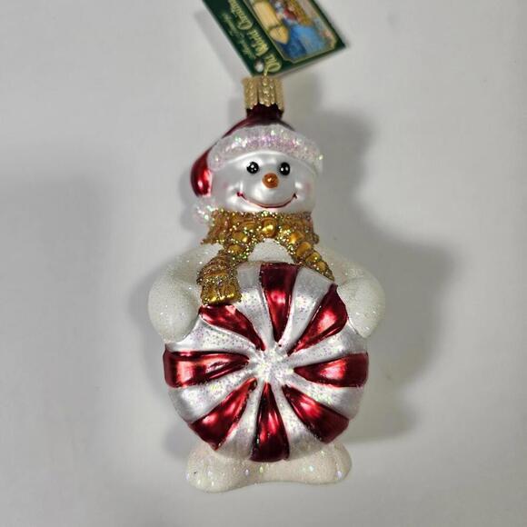 NWT Old World Christmas Glistening Peppermint Party Snowman Rare! HTF Retired - Picture 1 of 7